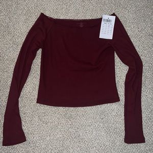 BRANDY MELVILLE BURGUNDY LONG SLEEVE OFF THE SHOULDER TOP